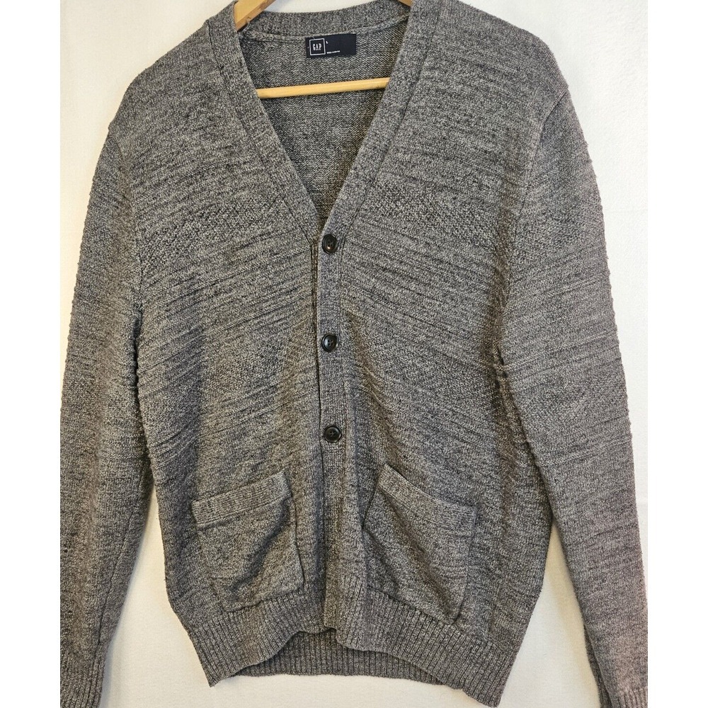 Gap Cardigan Sweater Men's L Gray‎ Cotton Classic V Neck Button Up Dad Grandpa